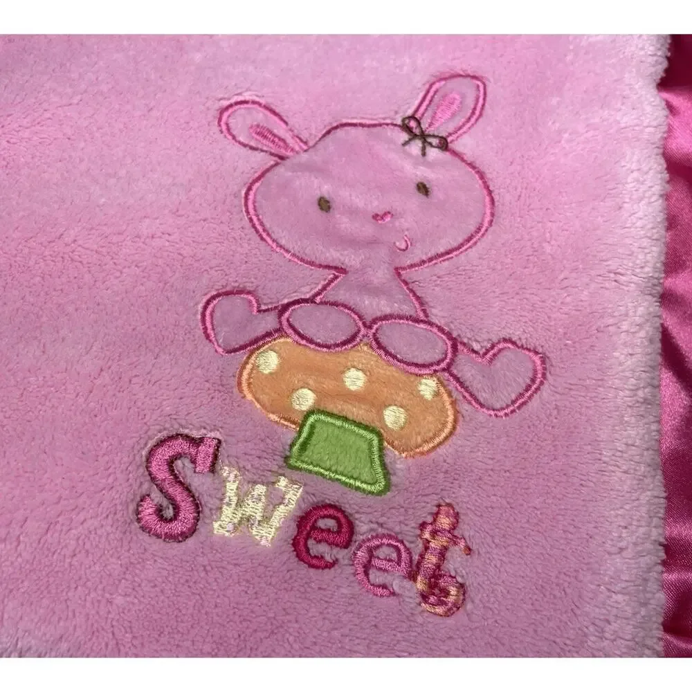 Little Wonders Sweet Pink Bunny Baby Security Blanket Mushroom Plush Satin Trim